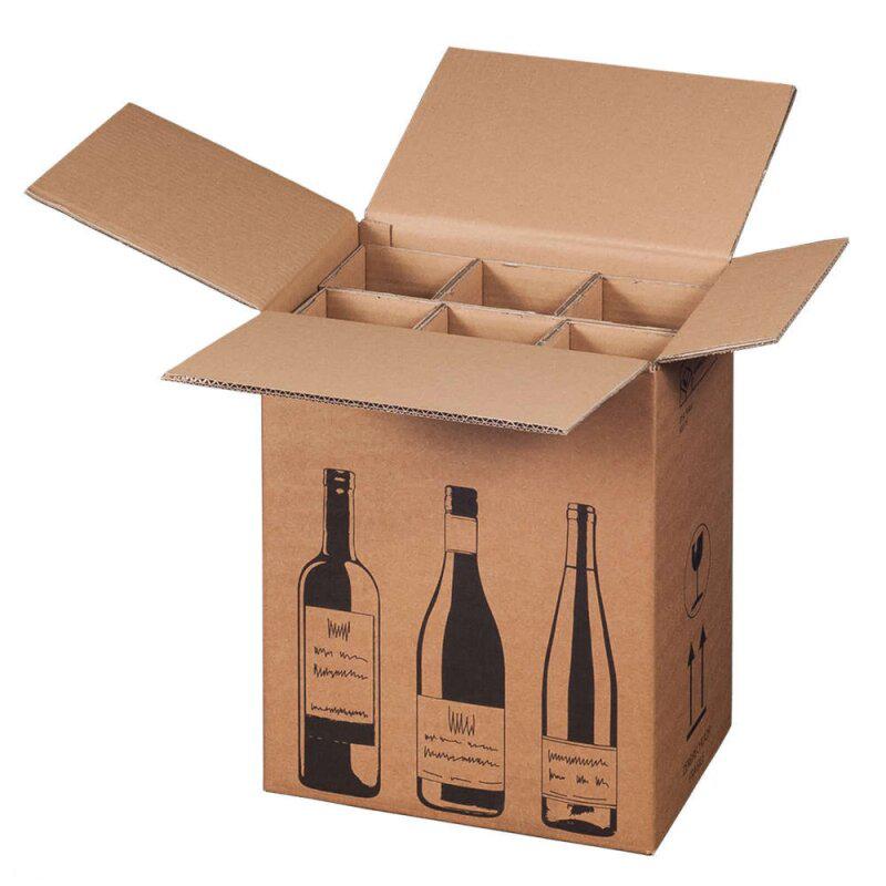 Flaschenversandkarton 6er für Wein oder Sekt 305x212x374 mm 2-wellig braun